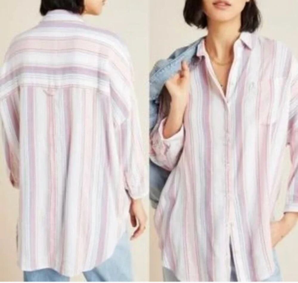 Pilcro Anthropologie The Boyfriend Striped Oversized Button Down Top XS/S